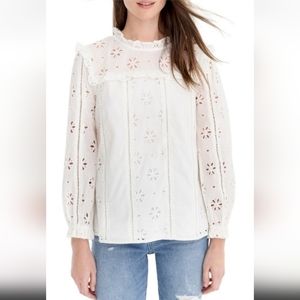 JCrew White ruffle neck eyelet L size blouse